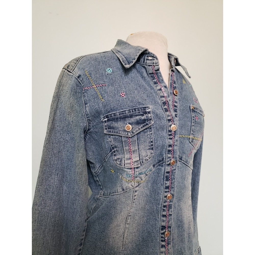 VTG Paco Jeans Denim Jacket Women XL Embroidered Stretch Retro Y2K Deadstock NWT - Picture 3 of 13